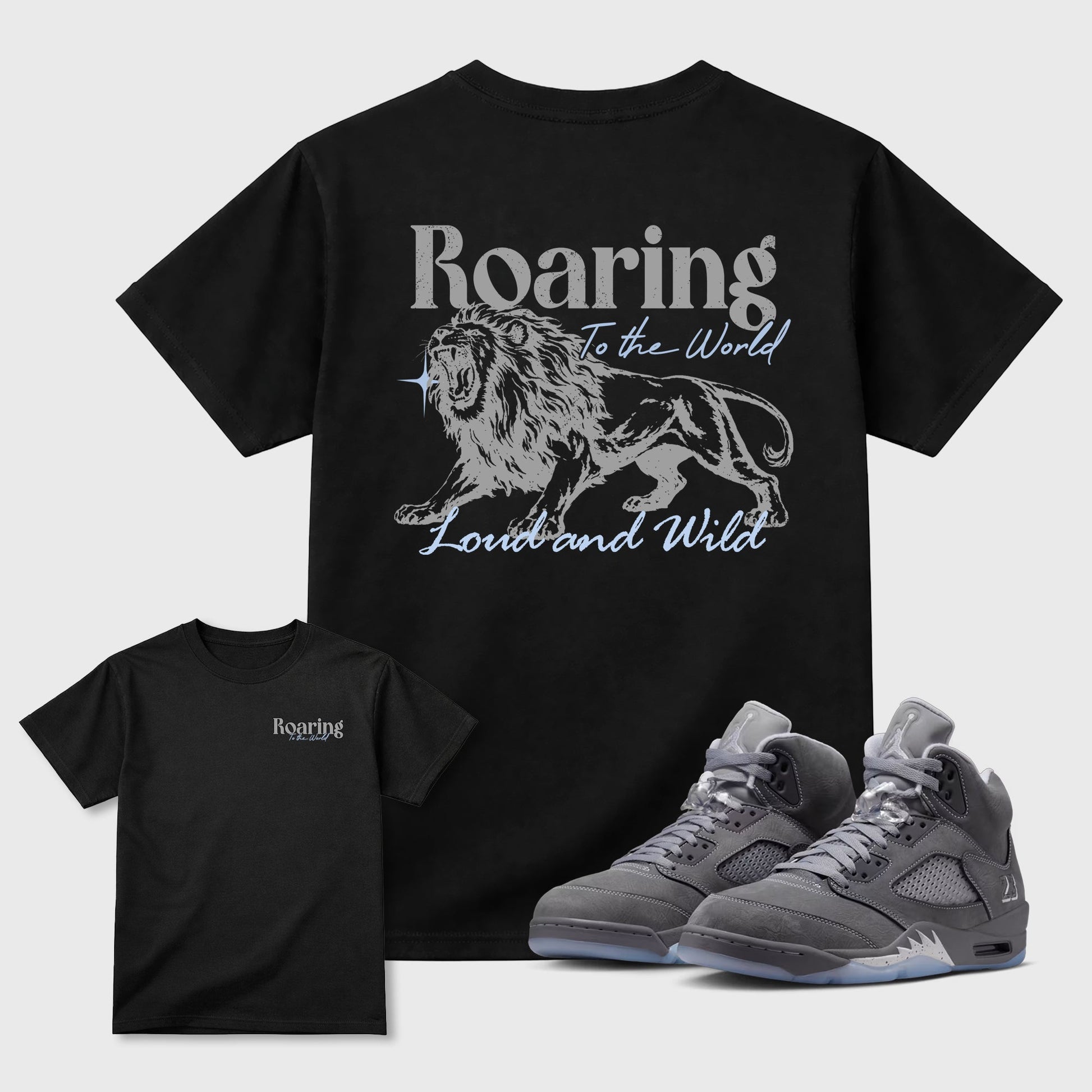 Roaring To the World sneaker match t-shirt styled to complete your fit with the sneakers, shown in Black.
