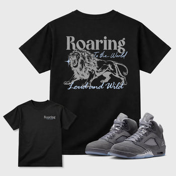 Roaring To the World sneaker match t-shirt styled to complete your fit with the sneakers, shown in Black.