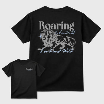 Roaring To the World sneaker match t-shirt styled to complete your fit with the sneakers, shown in Black.