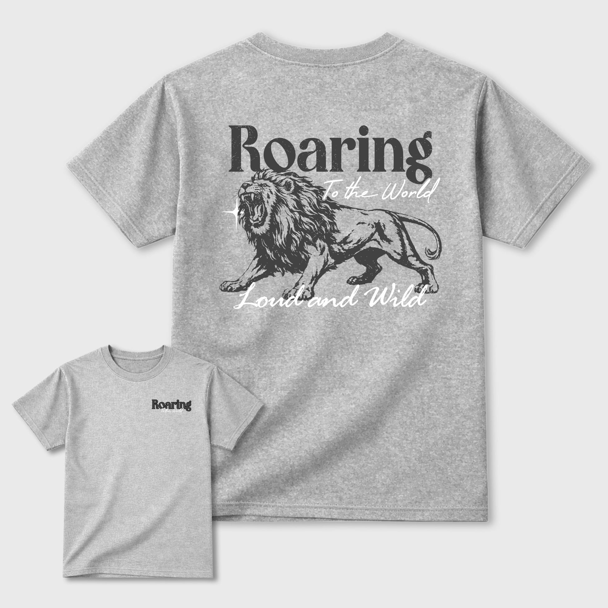 Roaring To the World sneaker match t-shirt styled to complete your fit with the sneakers, shown in Heather Grey.