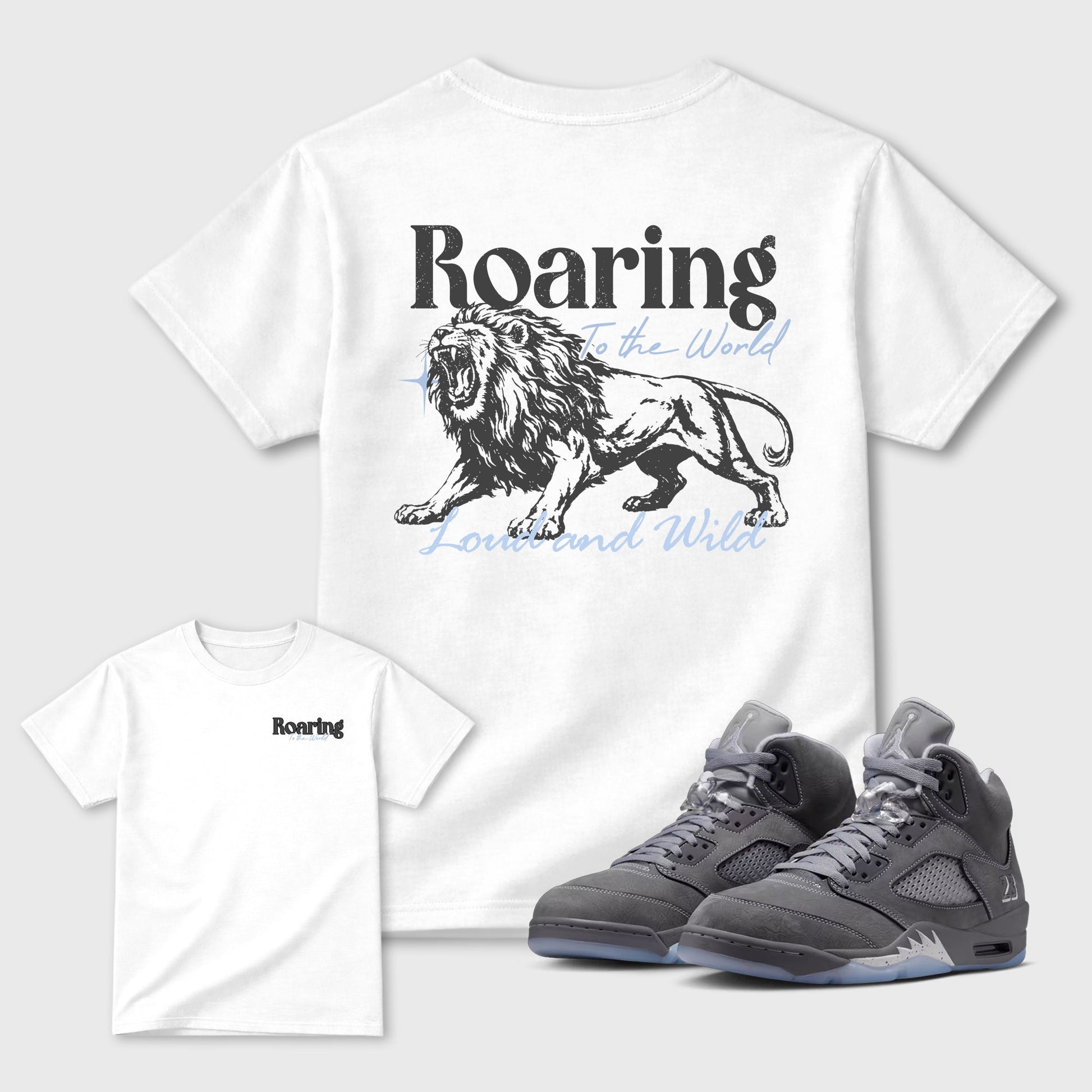 Roaring To the World sneaker match t-shirt styled to complete your fit with the sneakers, shown in White.
