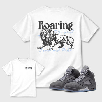 Roaring To the World sneaker match t-shirt styled to complete your fit with the sneakers, shown in White.