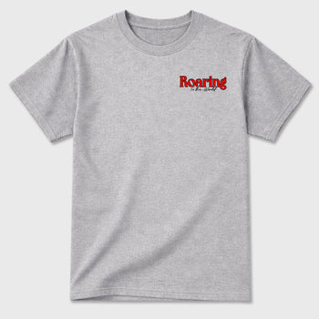 Roaring To the World sneaker match t-shirt styled to complete your fit with the Air Jordan 6 Retro Reverse Infrared sneakers, shown in Heather Grey.