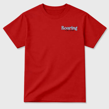 Roaring To the World sneaker match t-shirt styled to complete your fit with the Air Jordan 6 Retro Reverse Infrared sneakers, shown in Red.