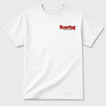 Roaring To the World sneaker match t-shirt styled to complete your fit with the Air Jordan 6 Retro Reverse Infrared sneakers, shown in White.