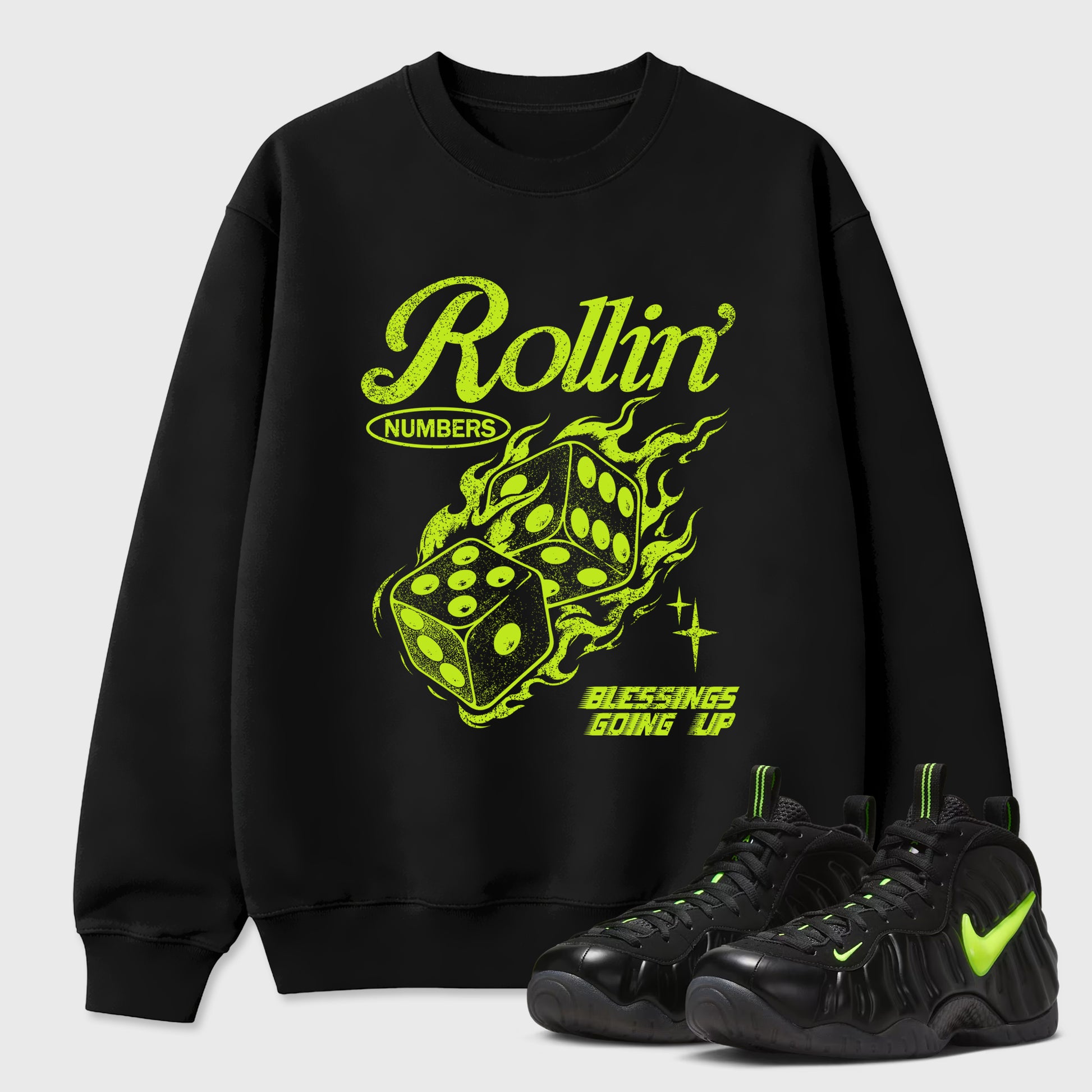Sneaker match tees – Sneaker Tees To Match Air Foamposite Pro Black Shoes – Rollin Numbers Tee Black 1