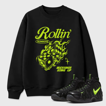 Sneaker match tees – Sneaker Tees To Match Air Foamposite Pro Black Shoes – Rollin Numbers Tee Black 1