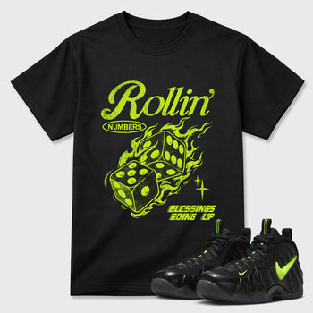 Sneaker match tees – Sneaker Tees To Match Air Foamposite Pro Black Shoes – Rollin Numbers Tee Black 1