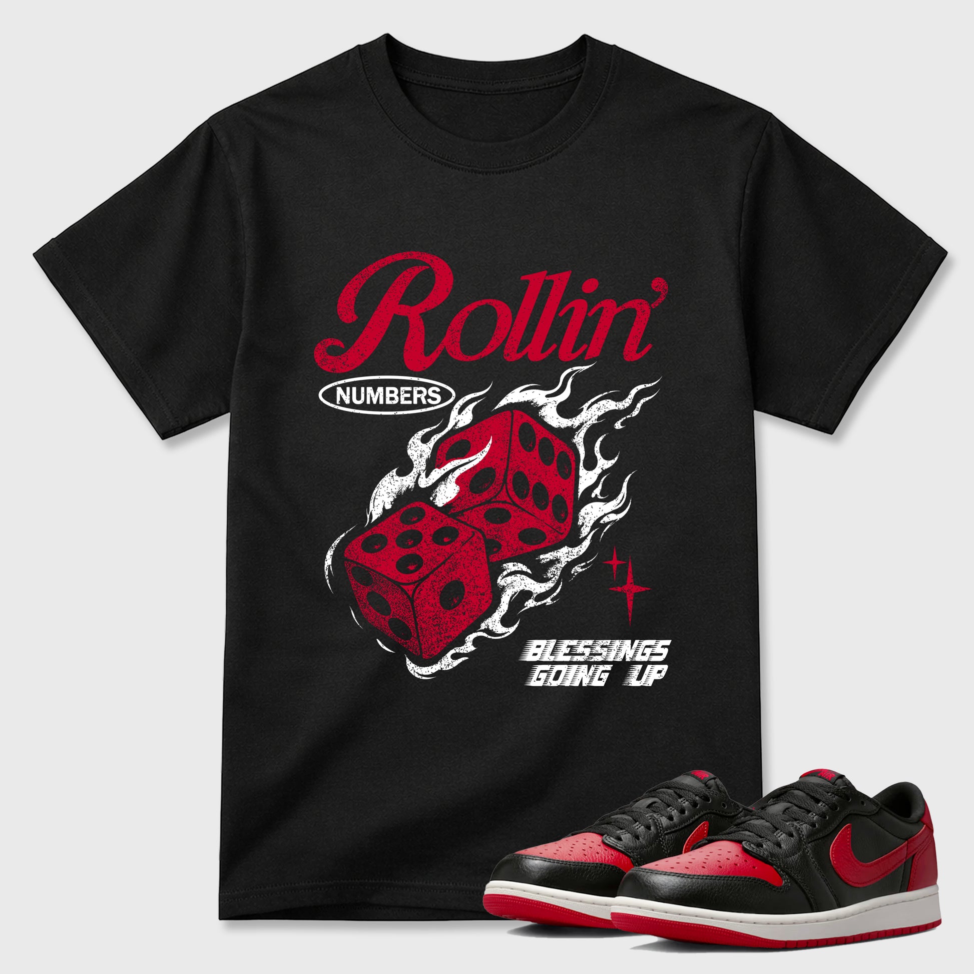 Sneaker match tees – Sneaker Tees To Match Air Jordan 1 Banned Shoes – Rollin Numbers Tee Black 1