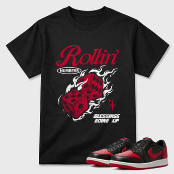 Sneaker match tees – Sneaker Tees To Match Air Jordan 1 Banned Shoes – Rollin Numbers Tee Black 1