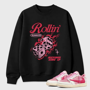 Perfect Sneakerhead Fashion Outfits – Sneaker Tees To Match Air Jordan 1 Low OG x Travis Scott Tropical Pink Shoes – Rollin numbers Graphic Tee Black 1