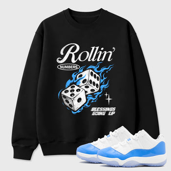 Sneaker match tees – Sneaker Tees To Match Air Jordan 11 University Blue Shoes – Rollin Numbers Tee Black 1