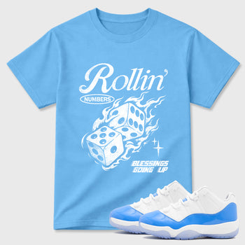 Sneaker match tees – Sneaker Tees To Match Air Jordan 11 University Blue Shoes – Rollin Numbers Tee Carolina Blue 1