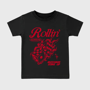 Sneakerfit Streetwear outfit, Sneaker Tees To Match Air Jordan 12 Bloodline – Rollin Numbers Graphic Kids Tee Black 2