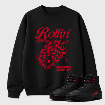 Sneakerfit Streetwear outfit, Sneaker Tees To Match Air Jordan 12 Bloodline – Rollin Numbers Graphic Tee Black 1
