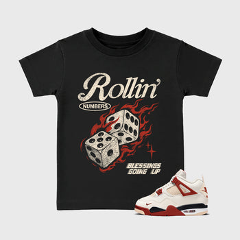Sneaker match tees – Sneaker Tees To Match Air Jordan 4 Brick After Brick Shoes – Rollin Numbers Kids T-Shirt Black 1