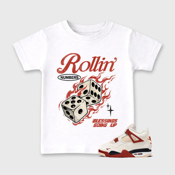 Sneaker match tees – Sneaker Tees To Match Air Jordan 4 Brick After Brick Shoes – Rollin Numbers Kids T-Shirt White 1