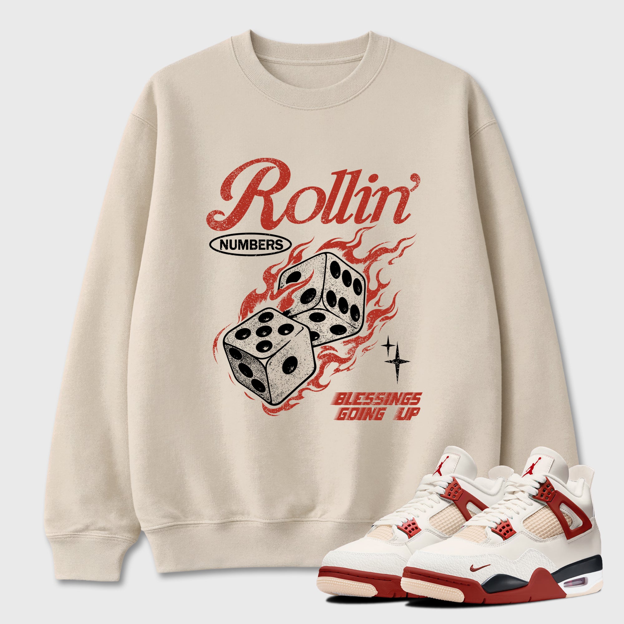 Sneaker match tees – Sneaker Tees To Match Air Jordan 4 Brick After Brick Shoes – Rollin Numbers Tee Natural 1