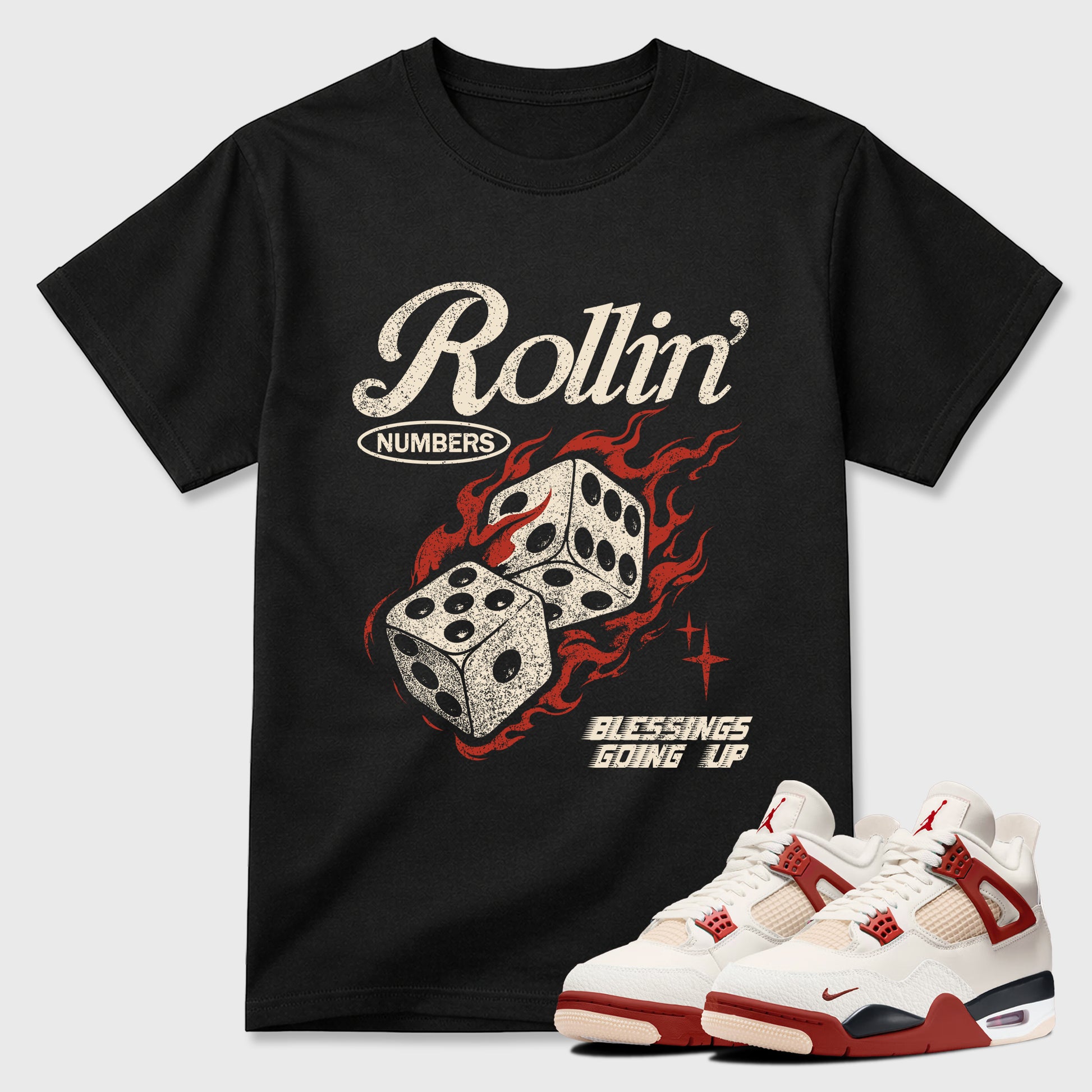 Sneaker match tees – Sneaker Tees To Match Air Jordan 4 Brick After Brick Shoes – Rollin Numbers Tee Black 1
