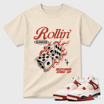 Sneaker match tees – Sneaker Tees To Match Air Jordan 4 Brick After Brick Shoes – Rollin Numbers Tee Natural 1