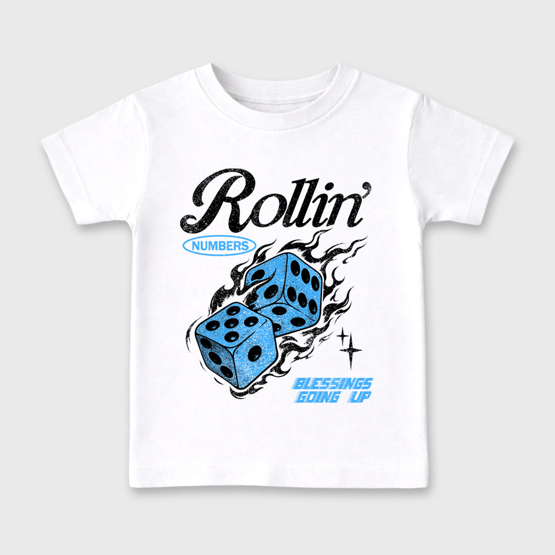 Rollin Numbers affordable baby and kids t-shirt designed to match the Air Jordan 5 Black Carolina, featuring coordinated White 2 options for the perfect little sneakerhead streetwear look.