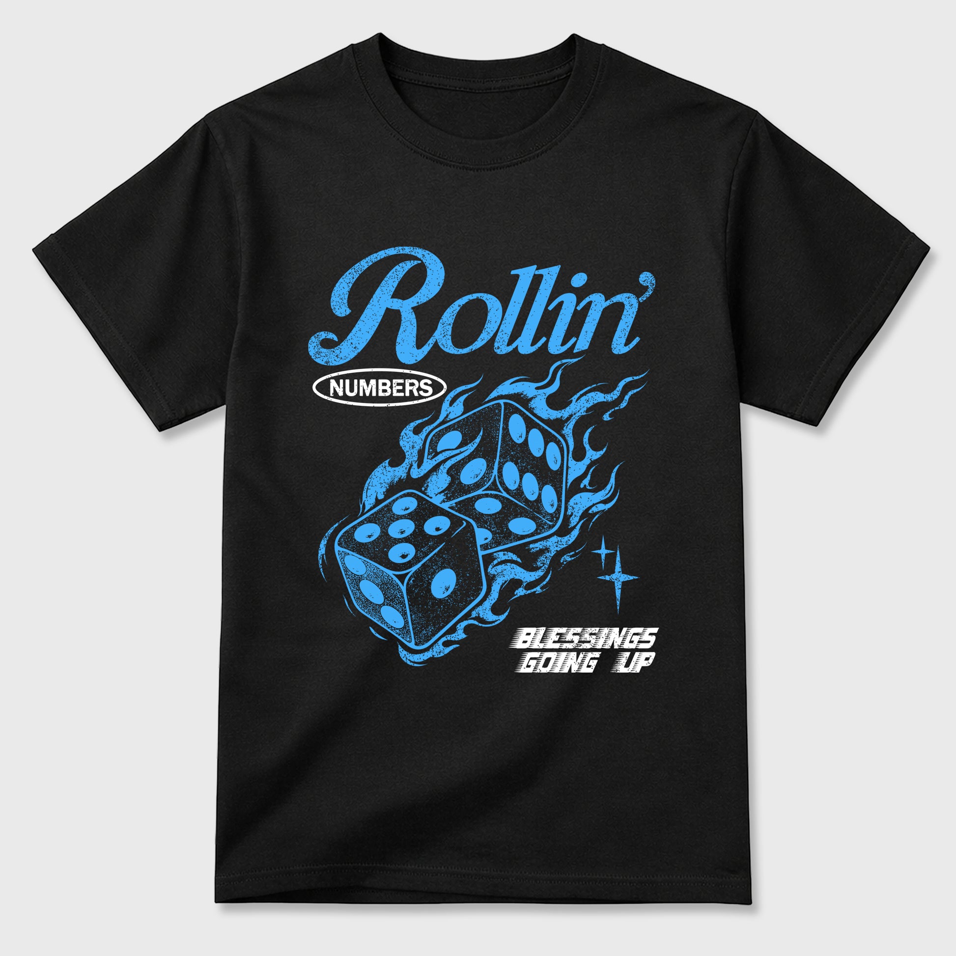 Rollin Numbers Graphic T-Shirt sneaker match tee designed for the Air Jordan 5 Black Carolina, featuring coordinated color options for a perfect streetwear match. Black 2 shirt.