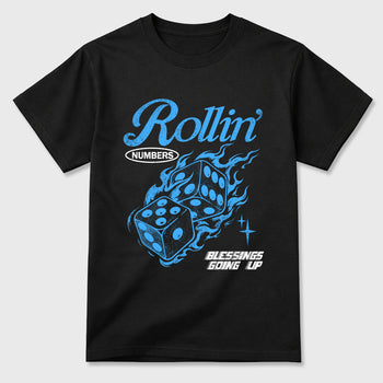 Rollin Numbers Graphic T-Shirt sneaker match tee designed for the Air Jordan 5 Black Carolina, featuring coordinated color options for a perfect streetwear match. Black 2 shirt.