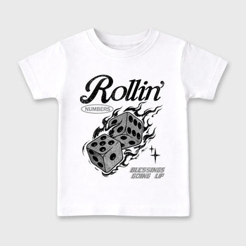 Sneaker match tees – Sneaker Tees To Match Air Jordan 6 Cap and Gown Shoes – Rollin Numbers Kids T-Shirt White 2