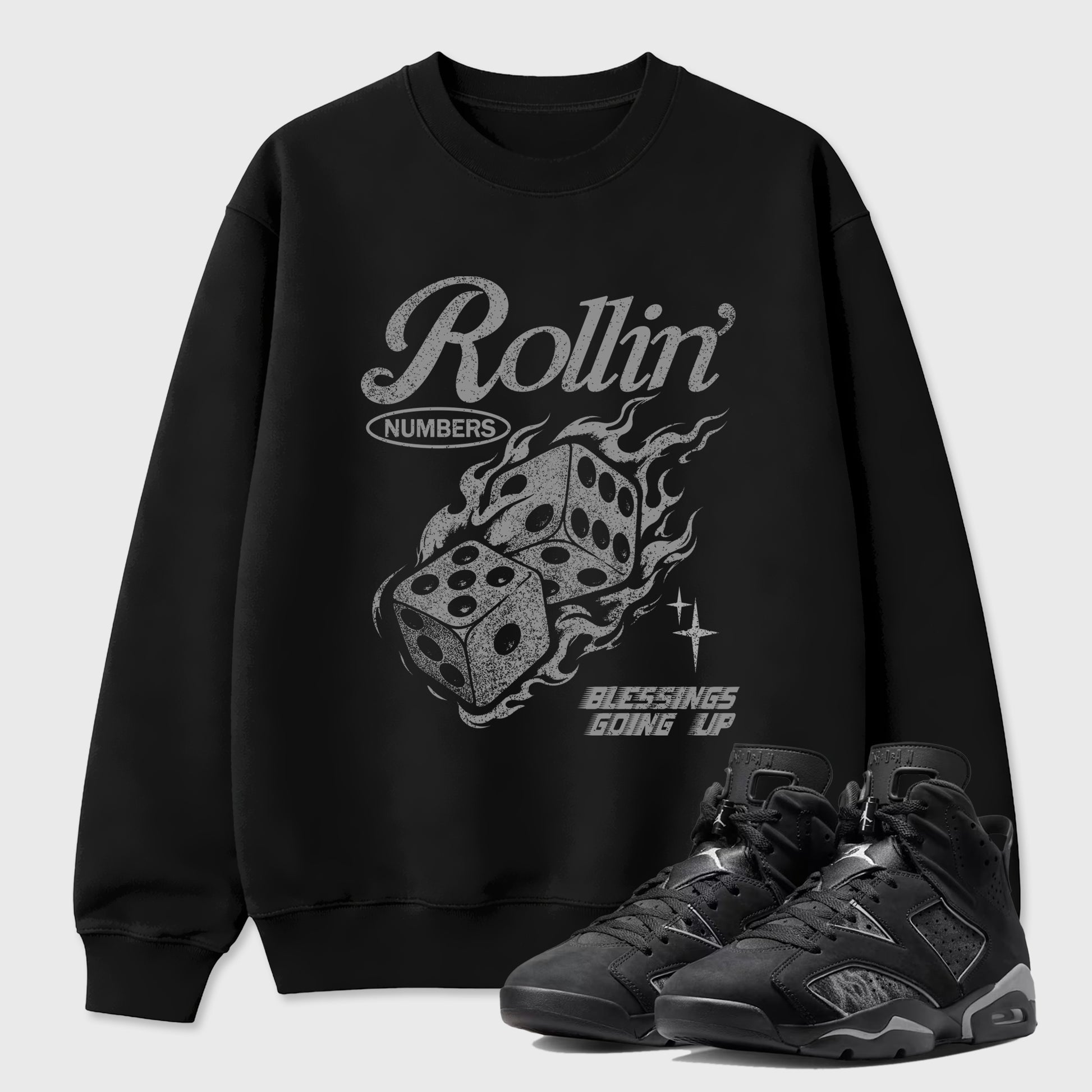 Sneaker match tees – Sneaker Tees To Match Air Jordan 6 Cap and Gown Shoes – Rollin Numbers Tee Black 1
