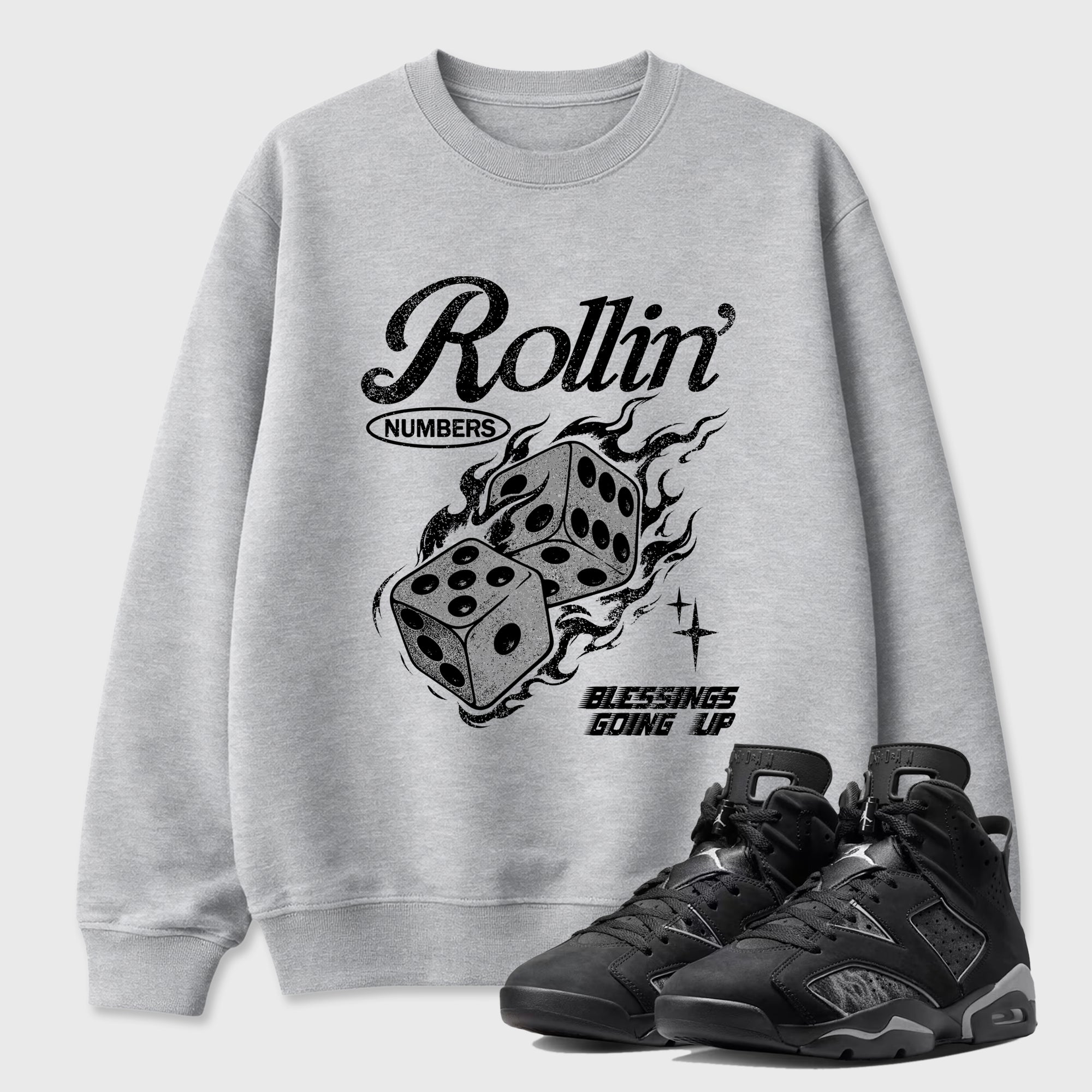 Sneaker match tees – Sneaker Tees To Match Air Jordan 6 Cap and Gown Shoes – Rollin Numbers Tee Heather Grey 1