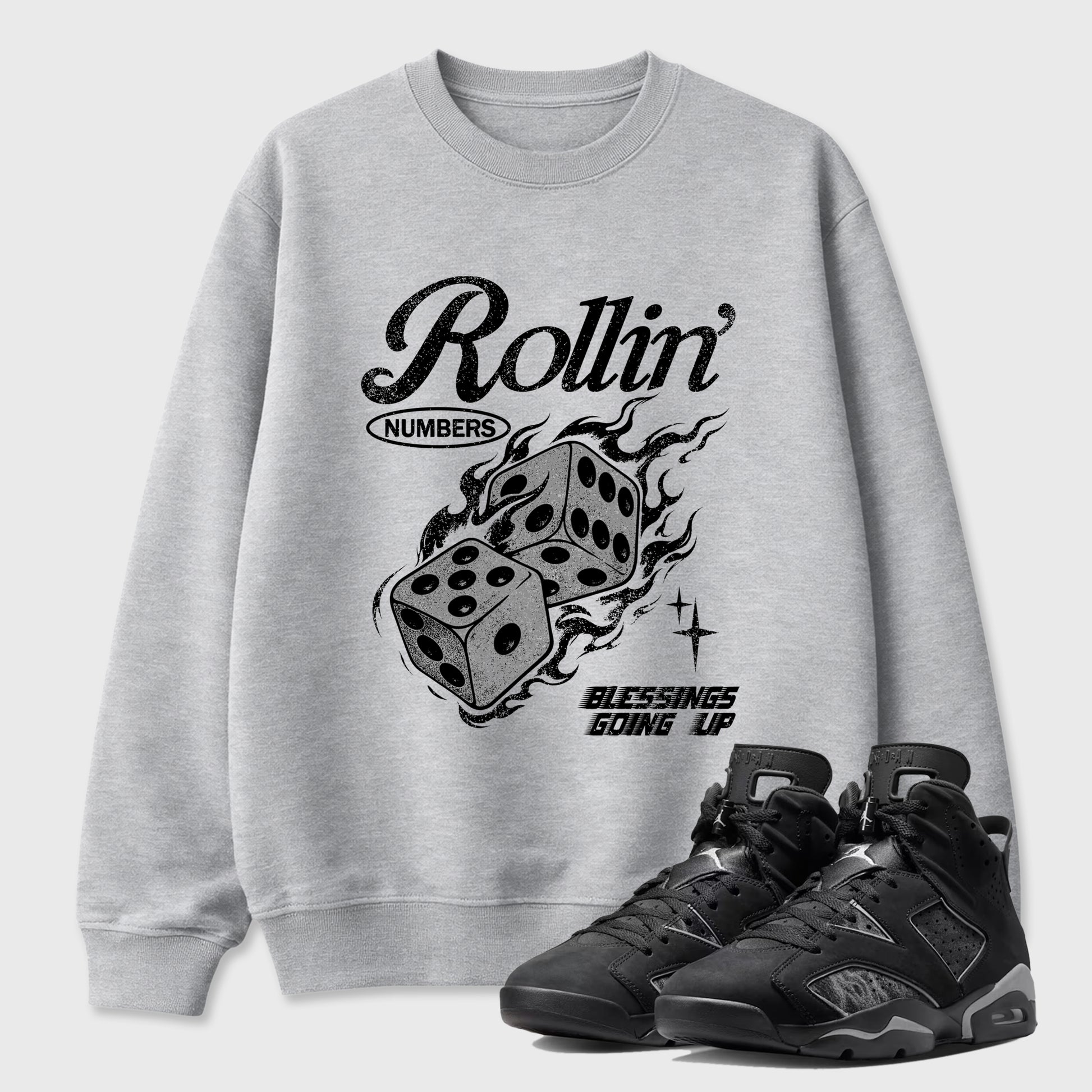 Sneaker match tees – Sneaker Tees To Match Air Jordan 6 Cap and Gown Shoes – Rollin Numbers Tee Heather Grey 1