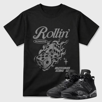 Sneaker match tees – Sneaker Tees To Match Air Jordan 6 Cap and Gown Shoes – Rollin Numbers Tee Black 1