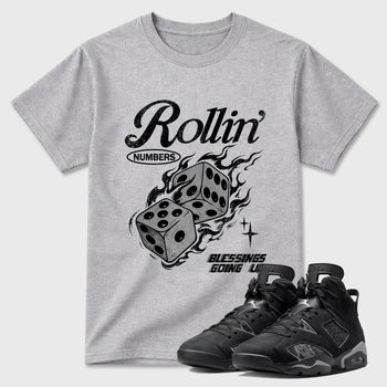 Sneaker match tees – Sneaker Tees To Match Air Jordan 6 Cap and Gown Shoes – Rollin Numbers Tee Heather Grey 1