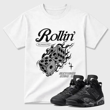 Sneaker match tees – Sneaker Tees To Match Air Jordan 6 Cap and Gown Shoes – Rollin Numbers Tee White 1
