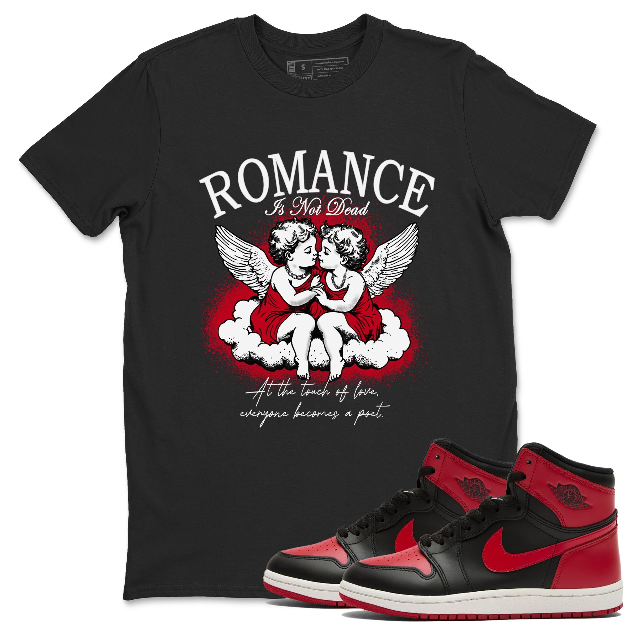1s '85 Bred shirts to match jordans Romance Is Not Dead best t shirts to wear with jordans AJ1 Retro High OG '85 Bred match shoes to clothes SNRT Sneaker Tees unisex cotton Black 1 shirts