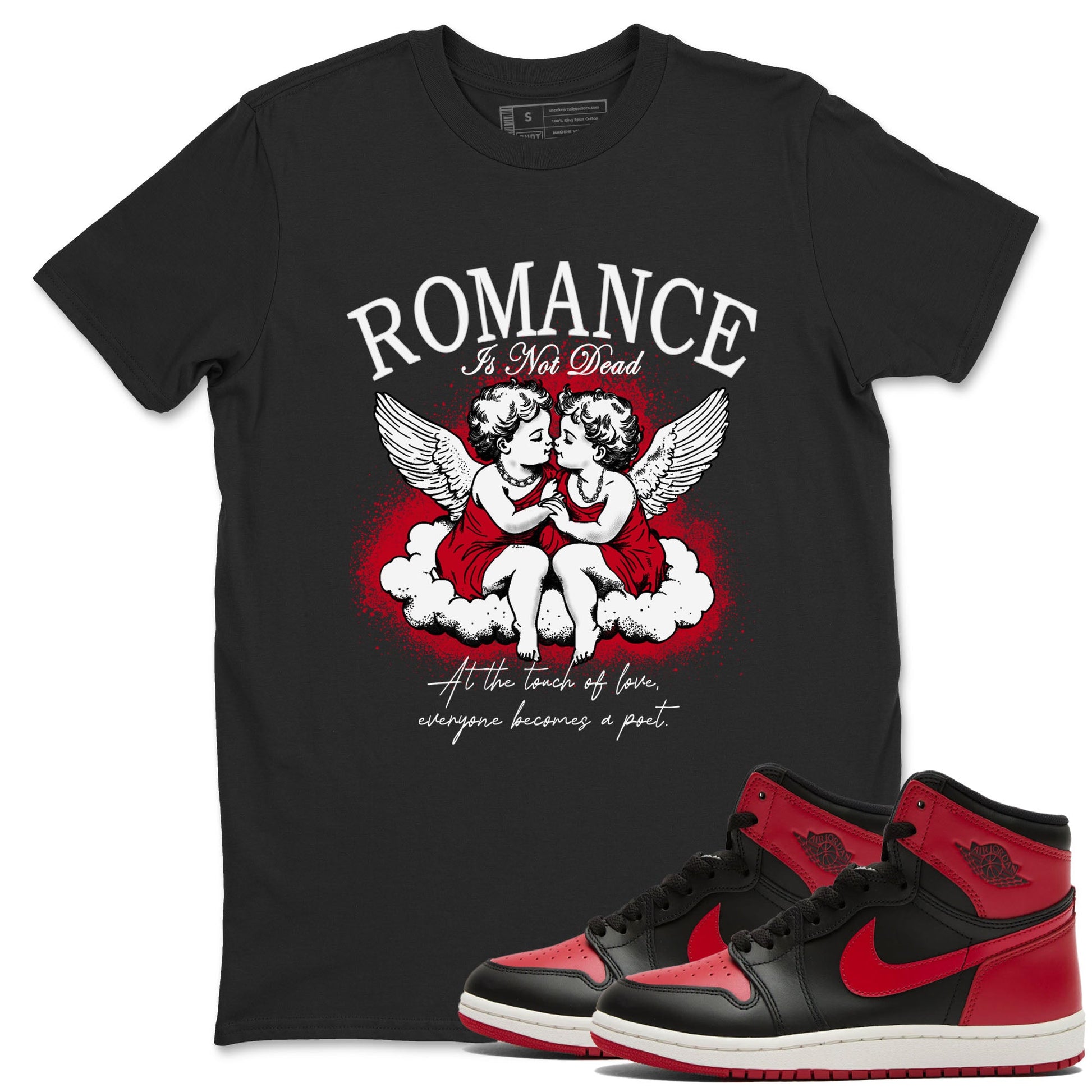 1s '85 Bred shirts to match jordans Romance Is Not Dead best t shirts to wear with jordans AJ1 Retro High OG '85 Bred match shoes to clothes SNRT Sneaker Tees unisex cotton Black 1 shirts