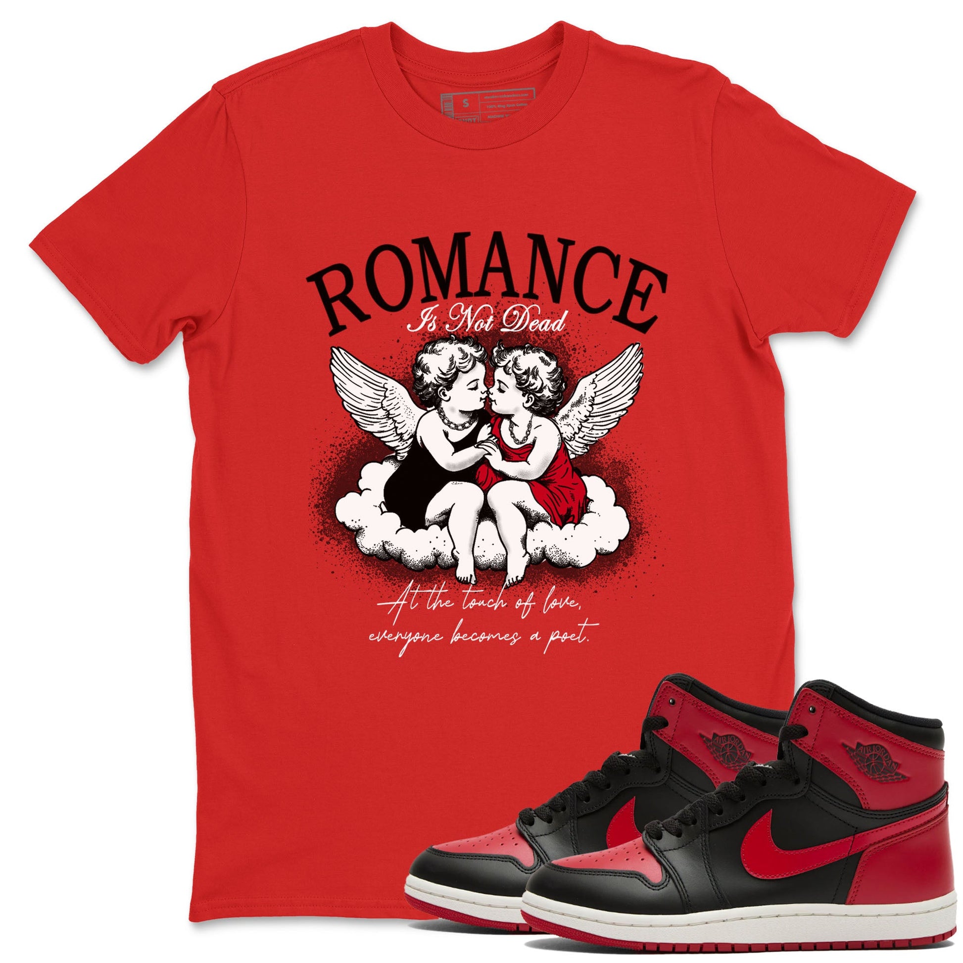 1s '85 Bred shirts to match jordans Romance Is Not Dead best t shirts to wear with jordans AJ1 Retro High OG '85 Bred match shoes to clothes SNRT Sneaker Tees unisex cotton Red 1 shirts