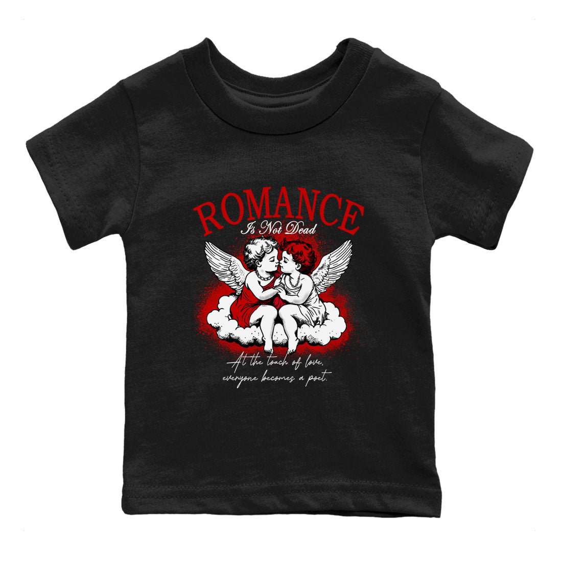 1s Black Toe Reimagined shirts to match jordans Romance Is Not Dead best t shirts to wear with jordans AJ1 High OG Black Toe Reimagined match shoes to clothes SNRT Sneaker Tees Youth Baby Black 2 tee