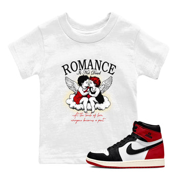1s Black Toe Reimagined shirts to match jordans Romance Is Not Dead best t shirts to wear with jordans AJ1 High OG Black Toe Reimagined match shoes to clothes SNRT Sneaker Tees Youth Baby White 1 tee