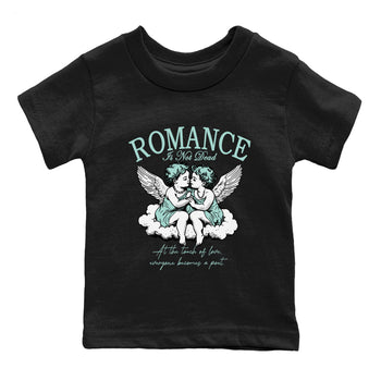 Romance Is Not Dead baby and kids t-shirt crafted for little sneakerheads to shine with the Air Jordan 11 Igloo sneakers, displayed in Black 2.