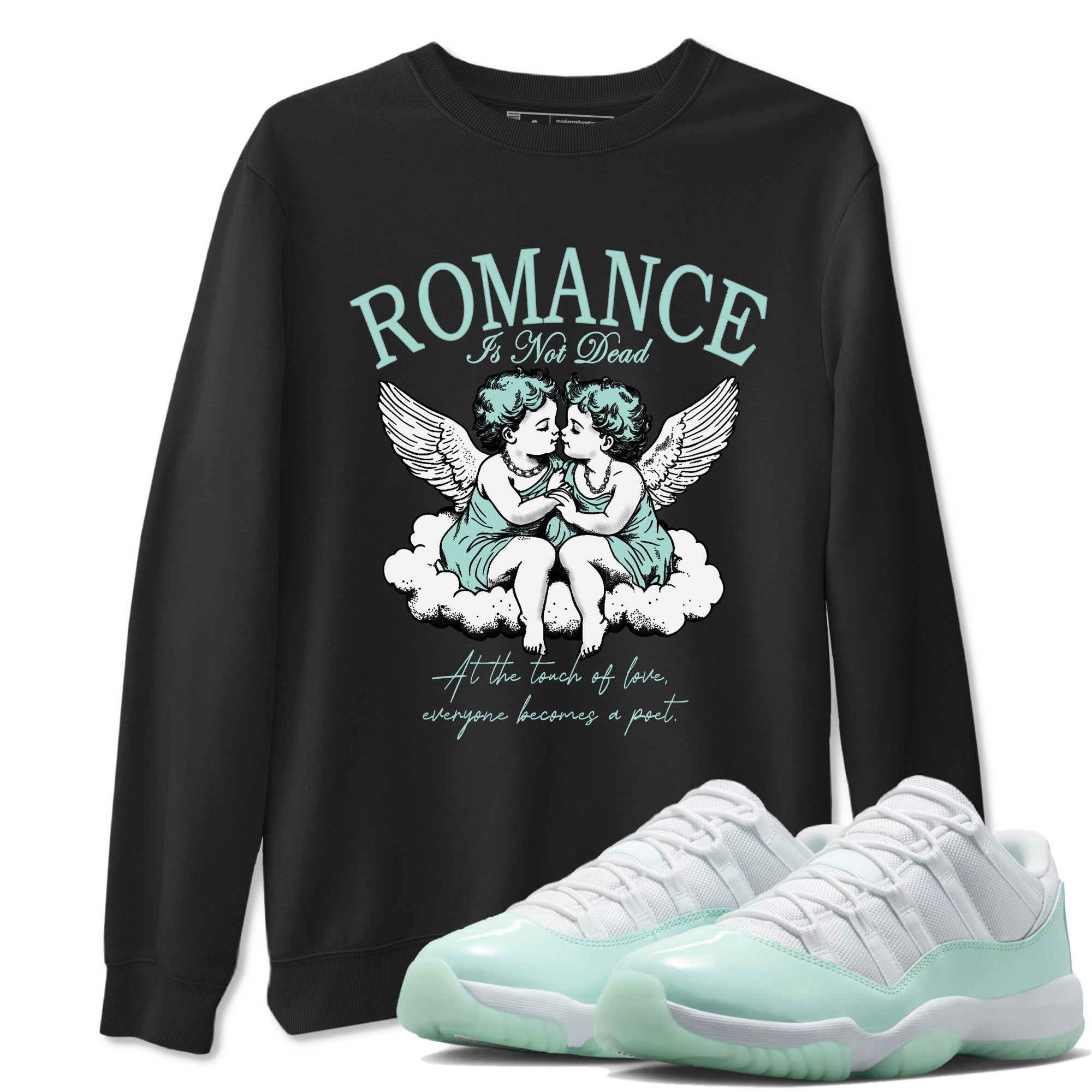 Romance Is Not Dead sneaker match t-shirt styled to complete your fit with the Air Jordan 11 Igloo sneakers, shown in Black 1.