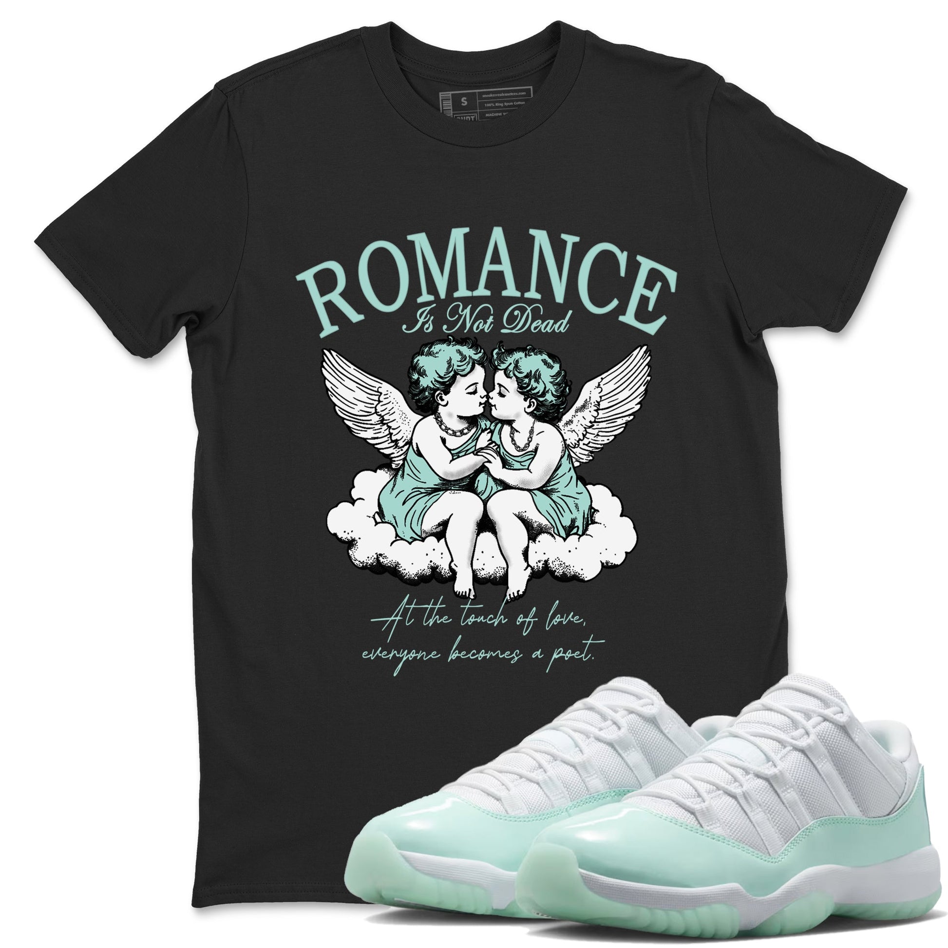 Romance Is Not Dead sneaker match t-shirt styled to complete your fit with the Air Jordan 11 Igloo sneakers, shown in Black 1.