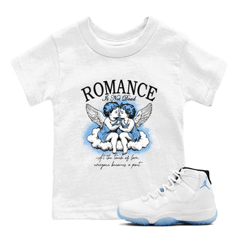 11s Legend Blue shirts to match jordans Romance Is Not Dead best t shirts to wear with jordans Air Jordan 11 Retro Legend Blue match shoes to clothes SNRT Sneaker Tees Youth Baby White 1 tee