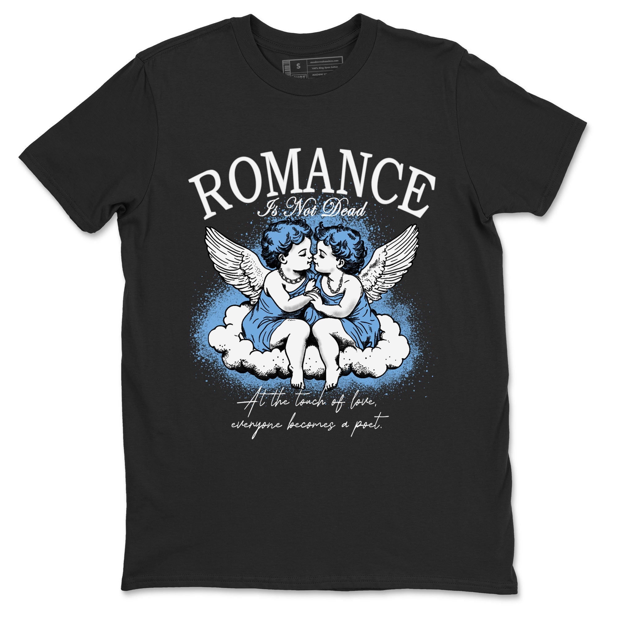 11s Legend Blue shirts to match jordans Romance Is Not Dead best t shirts to wear with jordans Air Jordan 11 Retro Legend Blue match shoes to clothes SNRT Sneaker Tees unisex cotton Black 2 shirts