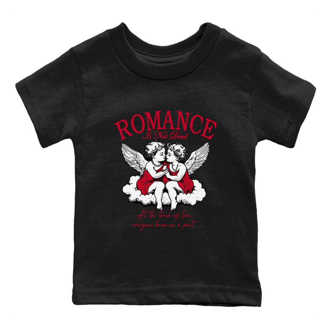 12s Flu Game shirts to match jordans Romance Is Not Dead best t shirts to wear with jordans Air Jordan 12 Retro Flu Black and Varsity Red match shoes to clothes SNRT Sneaker Tees Youth Baby Black 2 tee