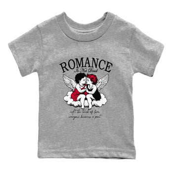 12s Flu Game shirts to match jordans Romance Is Not Dead best t shirts to wear with jordans Air Jordan 12 Retro Flu Black and Varsity Red match shoes to clothes SNRT Sneaker Tees Youth Baby Heather Grey 2 tee