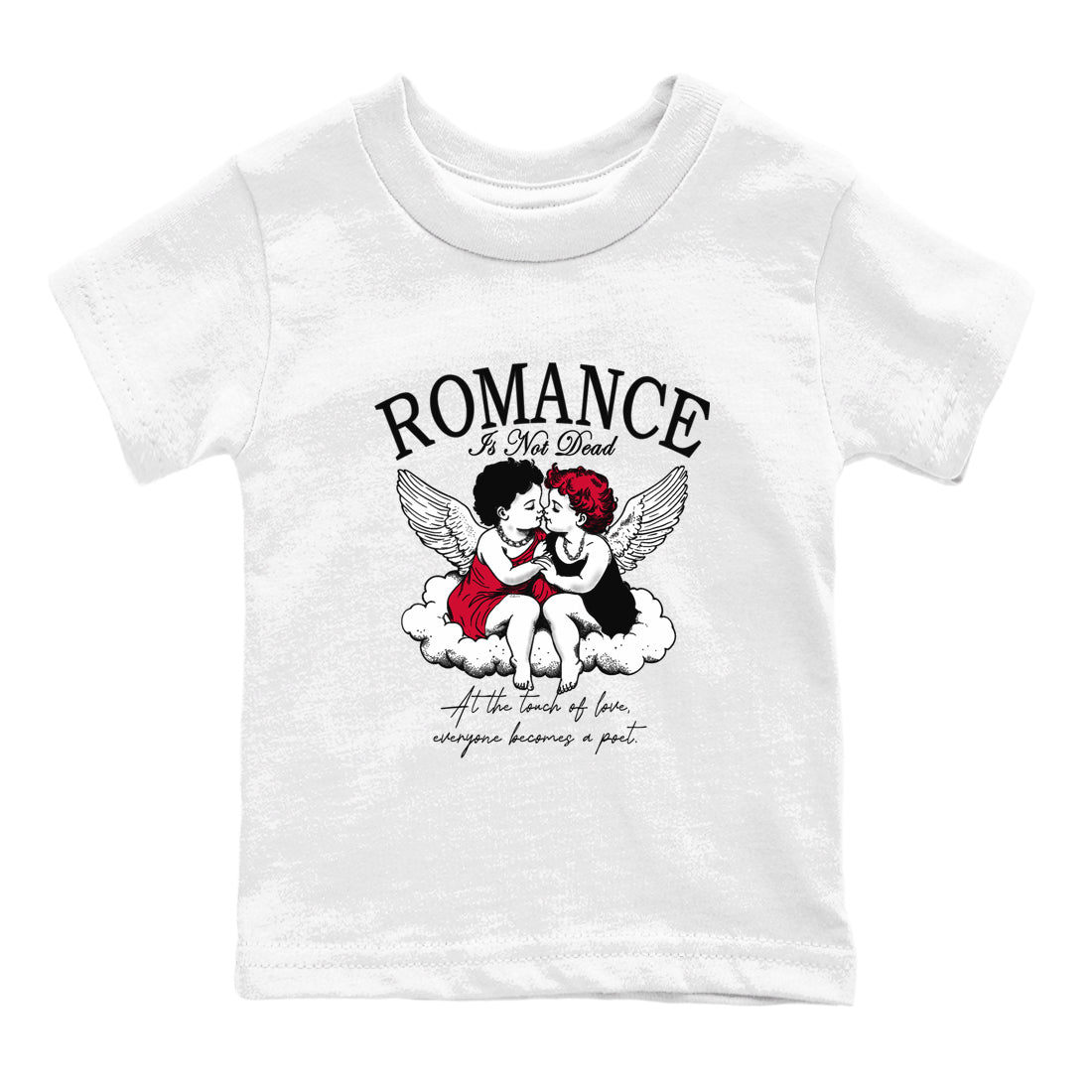 12s Flu Game shirts to match jordans Romance Is Not Dead best t shirts to wear with jordans Air Jordan 12 Retro Flu Black and Varsity Red match shoes to clothes SNRT Sneaker Tees Youth Baby White 2 tee