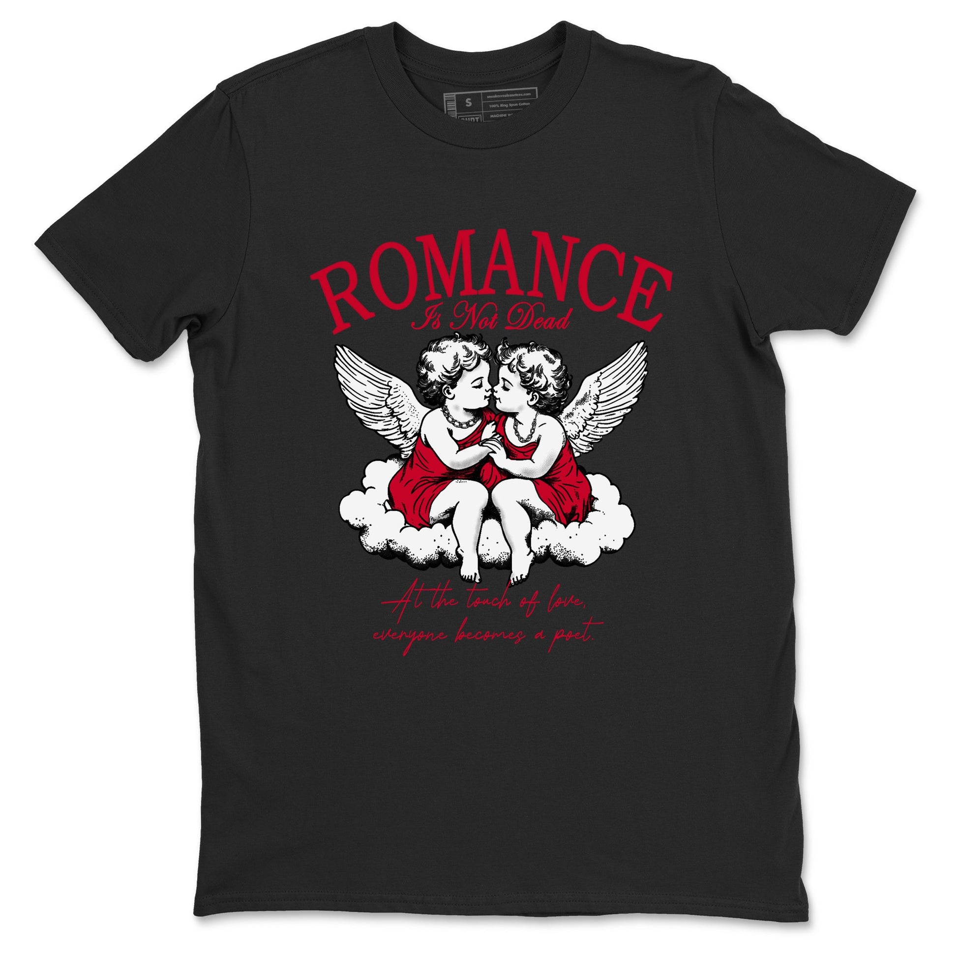 12s Flu Game shirts to match jordans Romance Is Not Dead best t shirts to wear with jordans Air Jordan 12 Retro Flu Black and Varsity Red match shoes to clothes SNRT Sneaker Tees unisex cotton Black 2 shirts