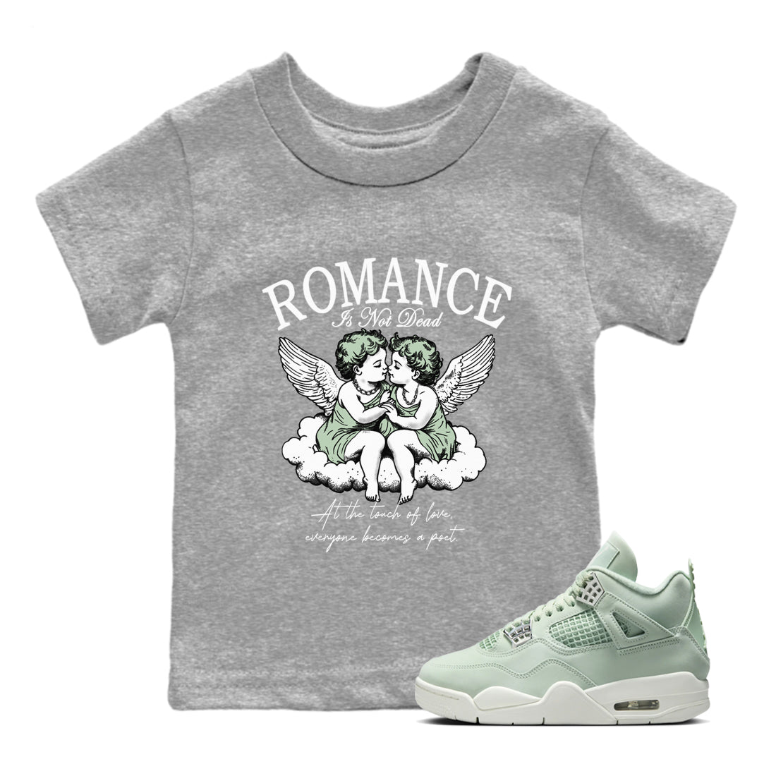 4s Abundance shirts to match jordans Romance Is Not Dead sneaker match tees Air Jordan 4 Seafoam match shoes to clothes SNRT Sneaker Tees Youth Baby Heather Grey 1 tee