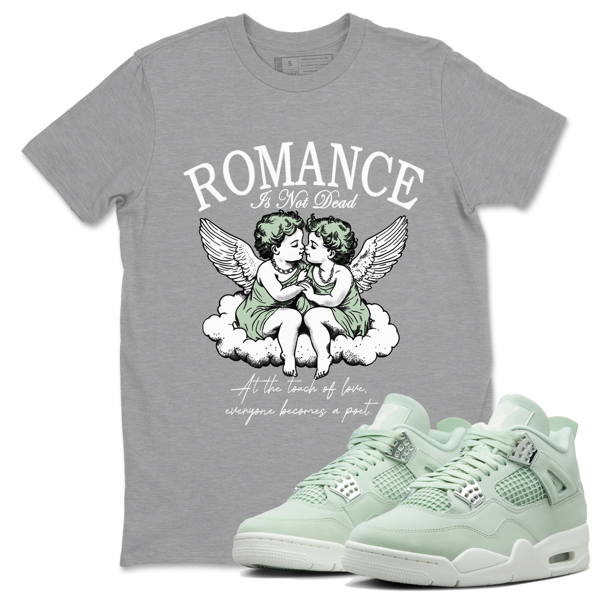 4s Abundance shirts to match jordans Romance Is Not Dead sneaker match tees Air Jordan 4 Seafoam match shoes to clothes SNRT Sneaker Tees unisex cotton Heather Grey 1 shirts